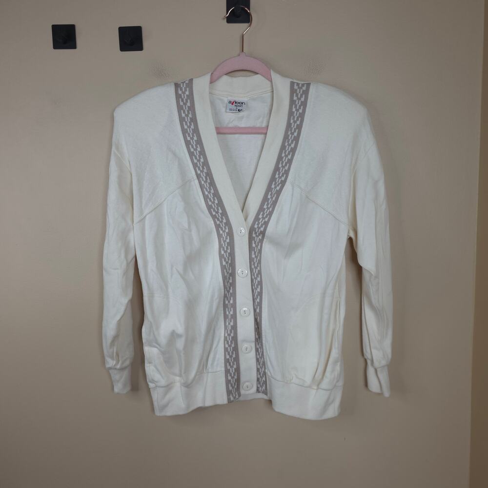 Vintage Aileen Cream Button Front Cardigan with Print Size M